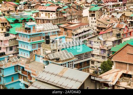 The town of Old Manali in northern India, seen from above Stock Photo