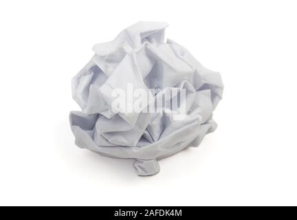 Wet paper ball. Crumpled wrinkled wastepaper isolated on white Stock Photo