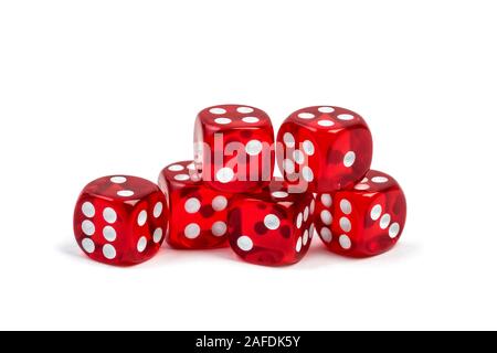 Group of red gambling casino dice isolated on white background Stock Photo