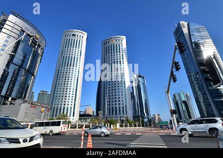 Doha, Qatar - Nov 24. 2019. Alfardan Office Tower WORK and Ministry of Jastice Stock Photo