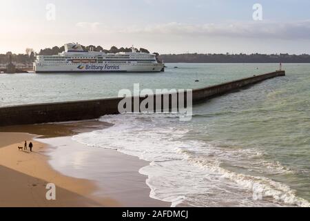 Brittany Ferries Pont Aven ferry moored at St Malo, Saint Malo, Brittany, France in December Stock Photo