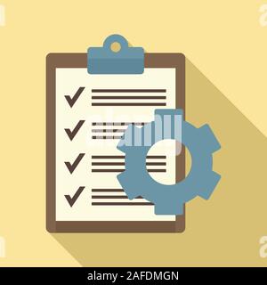 Clipboard gear icon. Flat illustration of clipboard gear vector icon for web design Stock Vector