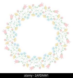 Decorative round floral frame. Wreath of multicolored flowers. Vector EPS10 Stock Vector