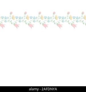 Decorative floral ornament for frame. Ribbon seamless pattern with multicolored flowers. Vector Illustration EPS10 Stock Vector
