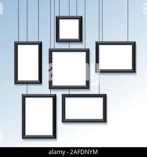Set of Blank hanging frames. Pictures, photo frames with realistic shaows mockup. Six different empty photo frames, gallery portfolio album. vector il Stock Vector