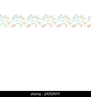 Decorative floral ornament for frame. Ribbon seamless pattern with multicolored flowers. Vector Illustration EPS10 Stock Vector