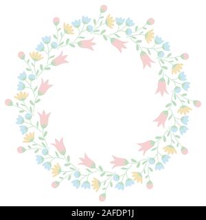 Decorative round floral frame. Wreath of multicolored flowers. Vector EPS10 Stock Vector