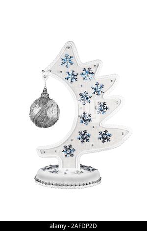 Stylized christmas tree, with snowflakes and a silver ball. On a white background it is isolated. Handmade. Stock Photo