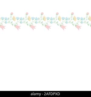 Decorative floral ornament for frame. Ribbon seamless pattern with multicolored flowers. Vector Illustration EPS10 Stock Vector