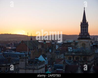 Oxford Sunset, All Saints Church Spire, Library of Lincoln College, Oxford University, Oxford, Oxfordshire, England, UK, GB. Stock Photo