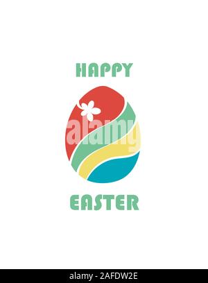 red, green, yellow, blue Easter egg with a flower. Happy Easter. vector. Stock Vector
