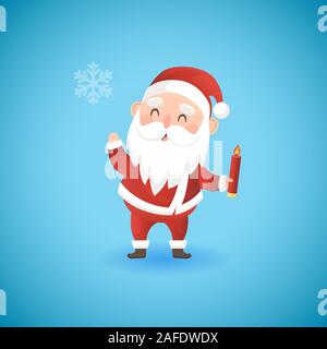 Festive Christmas funny Santa Claus holding candle, vector illustration. Stock Vector