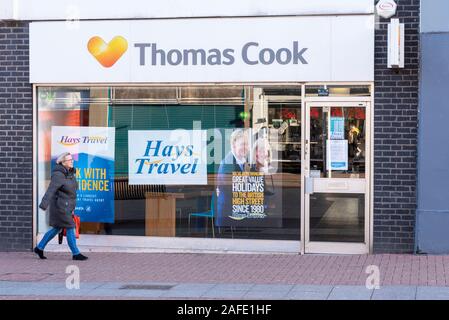 Hays Travel high street branch taking over after collapse of travel business Thomas Cook branches. High Street, Southend on Sea, Essex, UK Stock Photo