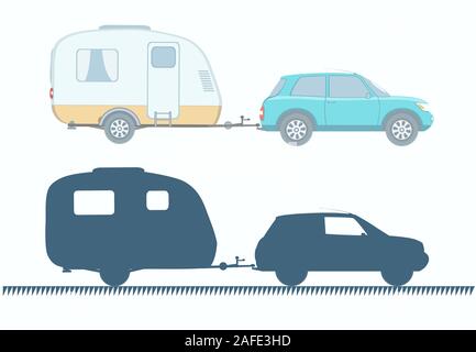 Car with Trailer House isolated on white background. Stock Vector