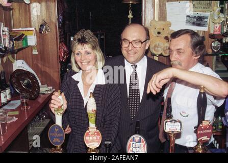Then leader of the Labour Party, John Smith pays a visit to the now closed Waterside public house in Saltash on the campaign trail, shortly before his Stock Photo