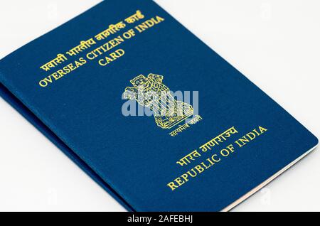 New Delhi, India - October 05 2019: Close up of Overseas Citizen of India identity card in New Delhi, India Stock Photo