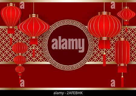 chinese new year background with red lanterns and space for your text Stock Vector