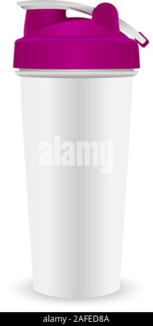 Protein Nutrition shaker. Sports bottle for girls with pink lid. Gym lifestyle equipment. Stock Vector