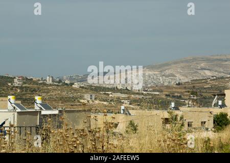 View of Nablus from the Israeli settlement Kdumim in the West Bank, Israel / Palestine Stock Photo