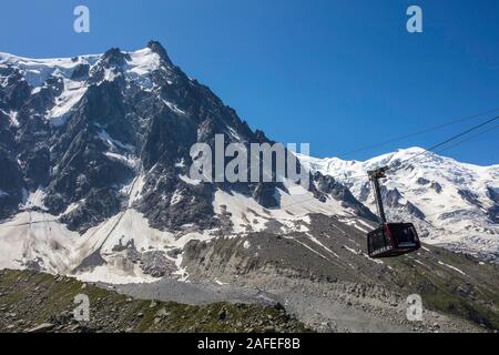 A cable car takes people from Chamonix to the Aiguille du Midi,  an observatory where to have a good view of Mont Blanc. France Stock Photo