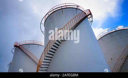 The 'Tank Farm', Wynyard Point industrial storage area on Auckland's waterfront. Auckland city harbour, New Zealand. Stock Photo