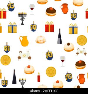 Illustration on theme big colored pattern Hanukkah, seamless set clay jug. Seamless pattern consisting of collection jug liquid oil, accessory holiday Stock Vector