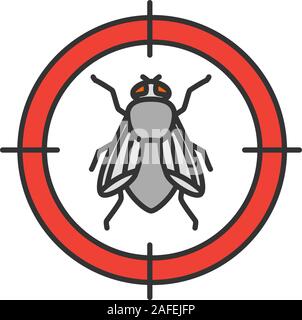 Housefly target color icon. Flying insects repellent. Isolated vector illustration Stock Vector
