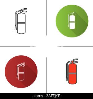 Fire extinguisher icon. Flat design, linear and color styles. Firefighting equipment. Isolated vector illustrations Stock Vector