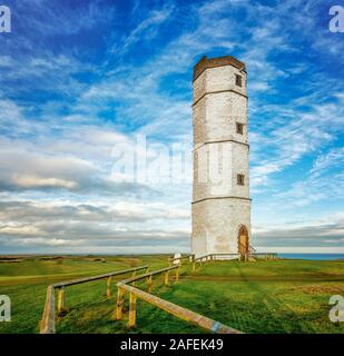 The old Chalk Tower listed building at Flamborough Head with a stunning sky backdrop, East Riding of Yorkshire, UK Stock Photo