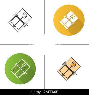 Mouse trap icon. Flat design, linear and color styles. Rodents bait. Isolated vector illustrations Stock Vector