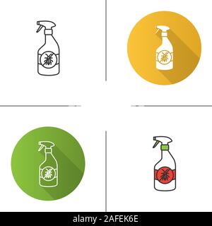 Insects repellent icon. Flat design, linear and color styles. Anti-cockroach spray. Isolated vector illustrations Stock Vector