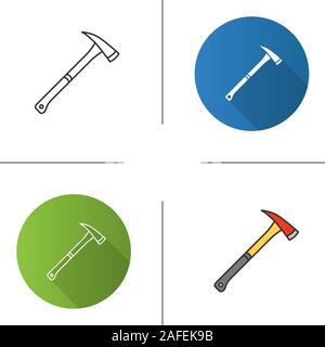 Fire axe icon. Flat design, linear and color styles. Hiking and camping hatchet. Isolated vector illustrations Stock Vector