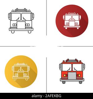 Fire engine icon. Flat design, linear and color styles. Firefighting truck. Isolated vector illustrations Stock Vector