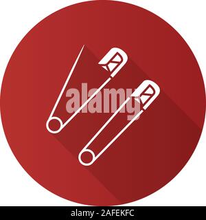 Safety pins flat design long shadow glyph icon. Vector silhouette illustration Stock Vector