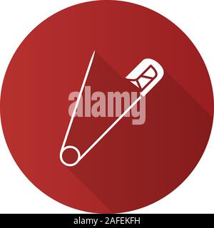 Safety pin flat design long shadow glyph icon. Vector silhouette illustration Stock Vector