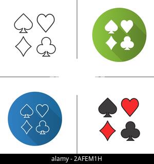 Suits of playing cards icon. Flat design, linear and color styles. Isolated vector illustrations Stock Vector