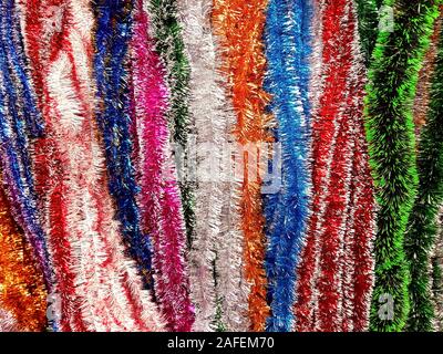 New Year - Christmas tinsel texture multi-colored Stock Photo