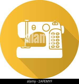 Sewing machine flat design long shadow glyph icon. Vector silhouette illustration Stock Vector