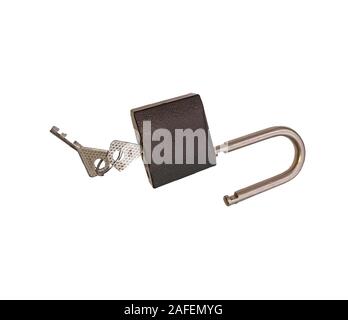 A padlock and the key on a white background Stock Photo