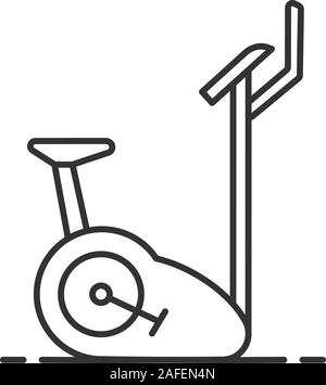 Exercise bike linear icon. Thin line illustration. Stationary bicycle. Contour symbol. Vector isolated outline drawing Stock Vector