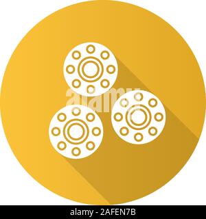 Bobbins flat design long shadow glyph icon. Sewing machine part. Vector silhouette illustration Stock Vector
