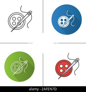 Sewing buttons and needle with thread glyph icon. Silhouette symbol ...