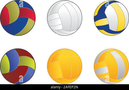 Set of cartoon volleyball balls icons in different colors. Stock Vector