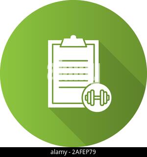 Barbell exercise guide flat design long shadow glyph icon. Personal training notes. Vector silhouette illustration Stock Vector