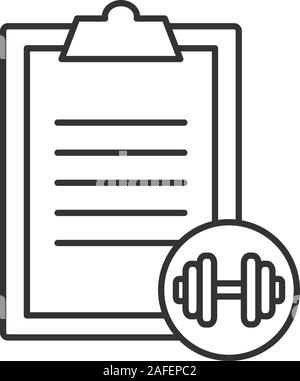 Barbell exercise guide linear icon. Thin line illustration. Personal training notes. Contour symbol. Vector isolated outline drawing Stock Vector