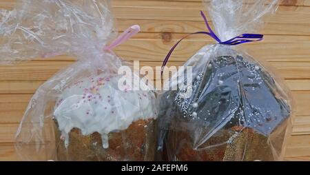 Easter cakes close up on wooden background Stock Photo