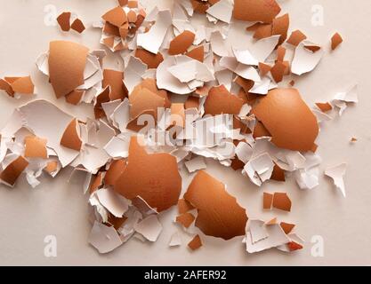 Looking down on a pile of broken eggshells Stock Photo