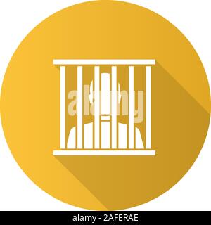 Prisoner flat design long shadow glyph icon. Jail, prison. Vector silhouette illustration Stock Vector