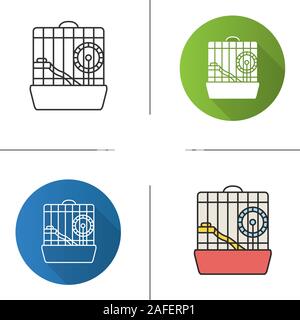 Hamster cage icon. Flat design, linear and color styles. Rodent wheel. Isolated vector illustrations Stock Vector