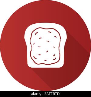Toast with jam or butter flat design long shadow glyph icon. Breakfast. Vector silhouette illustration Stock Vector